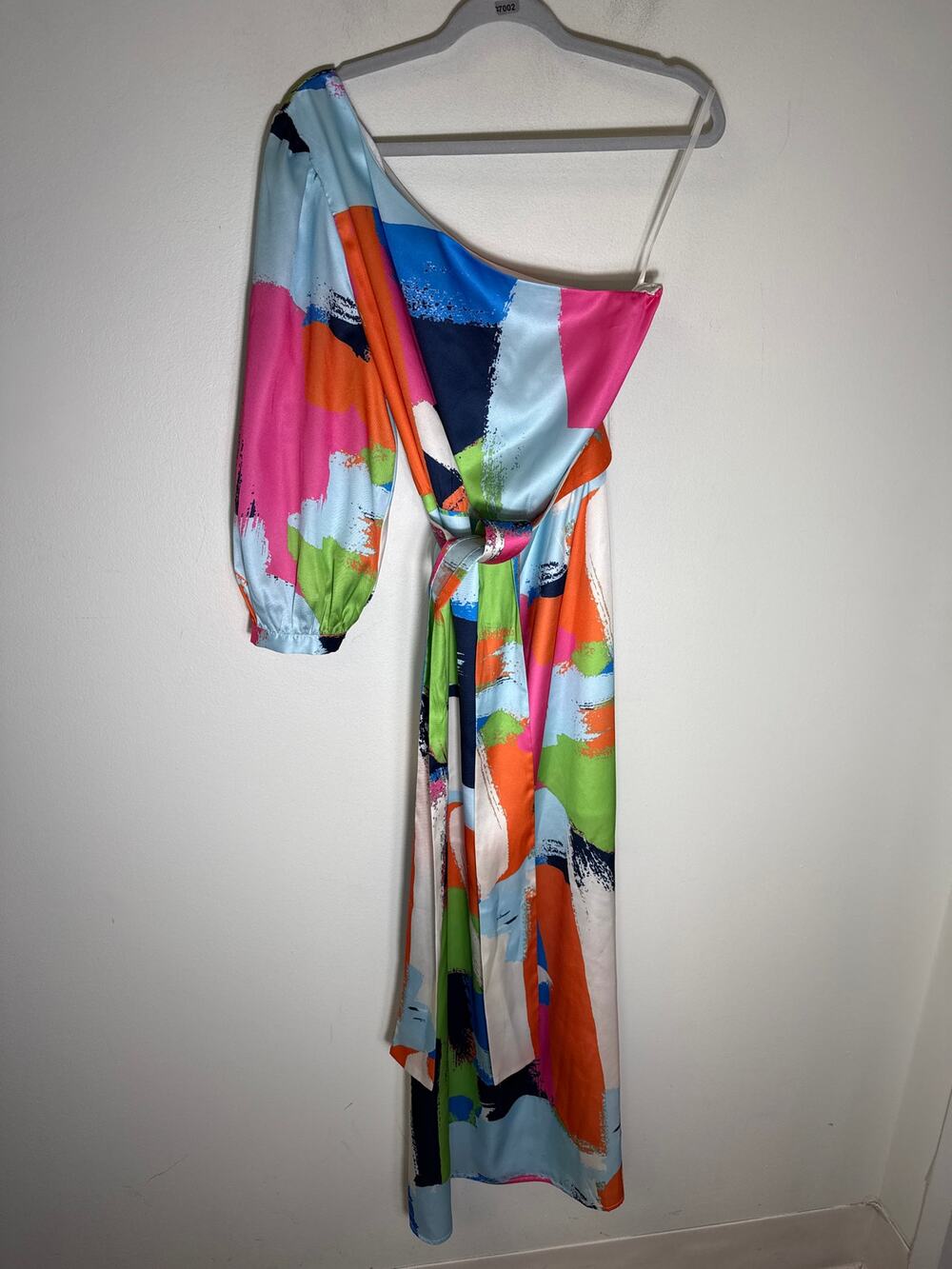 JADE Melody Tam Multicolor One Shoulder Long Sleeve Maxi Dress Sz L